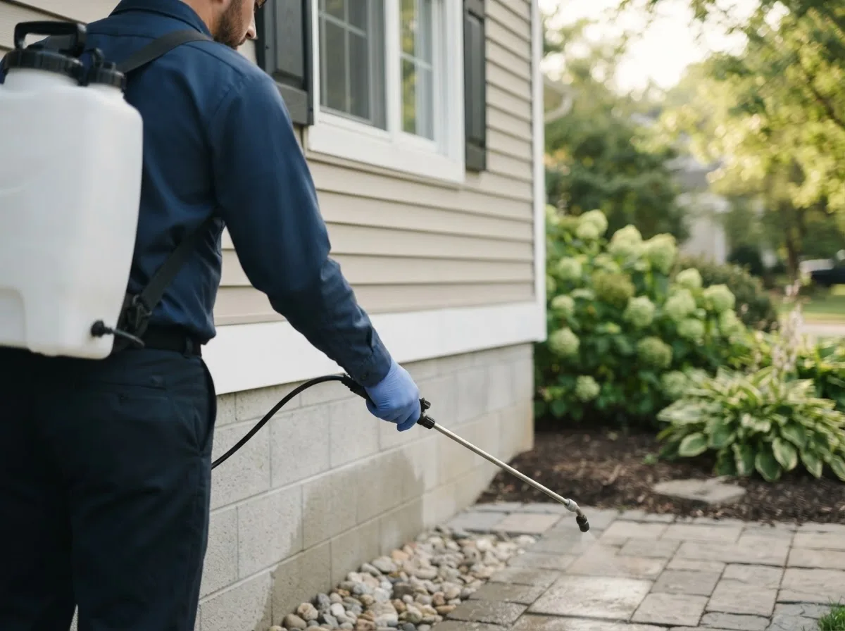 Pest control technician inspecting a home in Kenosha, WI